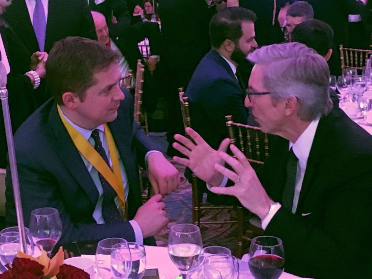 Andrew Scheer with Imperial oil CEO, Rich Kruger, at the Pen dinner.